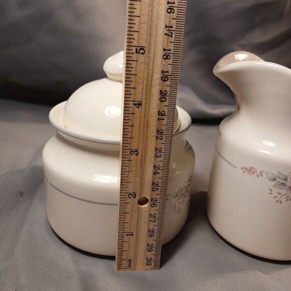 Pfaltzgraff Trousseau Lidded Sugar Bowl and Creamer Pitcher Vintage Stoneware - Picture 9 of 9